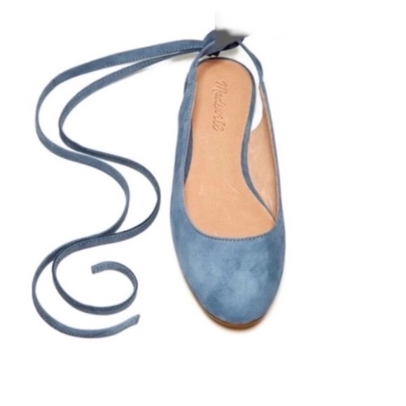 MADEWELL April Blue Suede Ankle-Wrap Flats - Picture 2 of 8